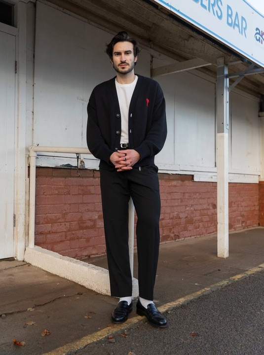 Mens outfit ideas, mens fashion, straight leg trousers, chinos, mens boots, Abercrombie & Fitch, loafers, Uniqlo, casual outfit, black and white outfit, knitted cardigan 

 #LTKuk #LTKmens #LTKstyletip