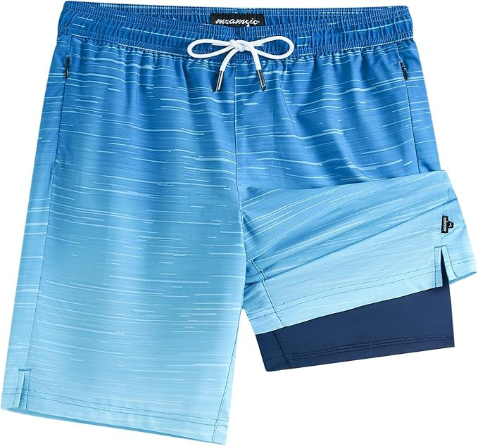 maamgic Mens Swim Trunks with Compression Liner 9 Inch Stretch Quick Dry Swim Shorts with Zipper ... | Amazon (US)