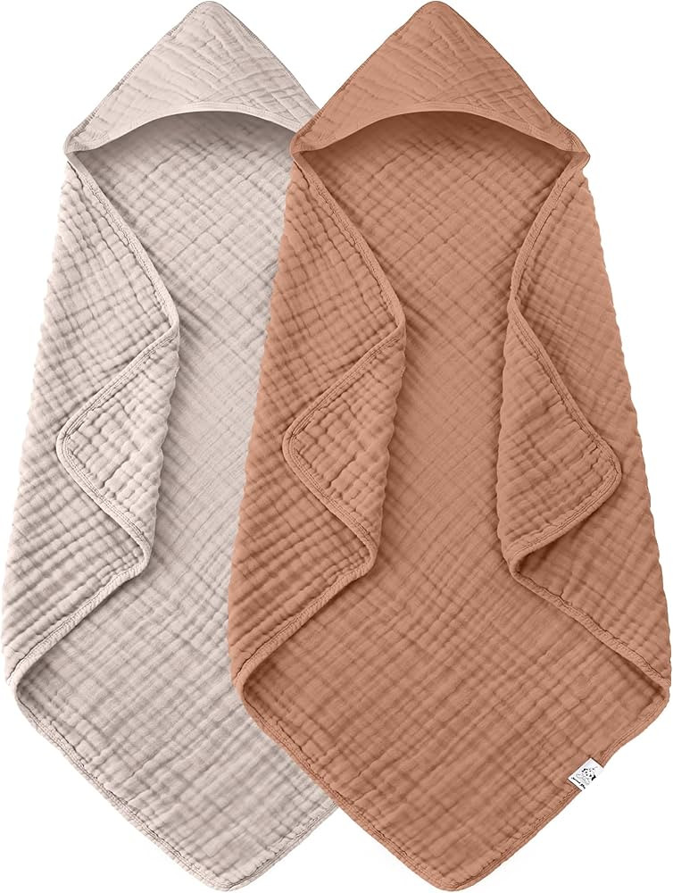 2 Pack Hooded Baby Towels 100% Muslin Cotton Large 32x32 Inch Size | Amazon (US)