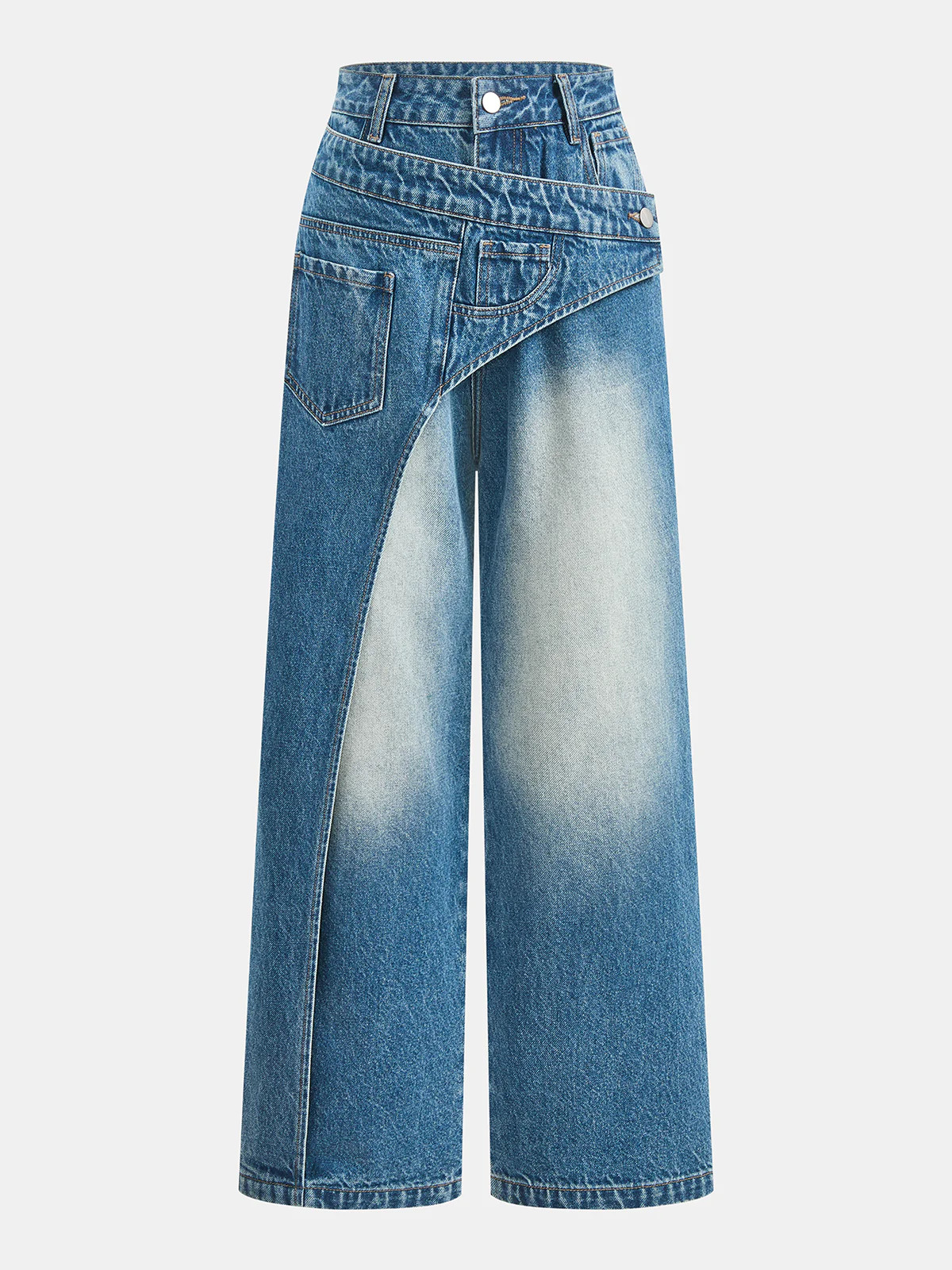Asymmetric Deconstructed Wide Leg Jeans | Commense