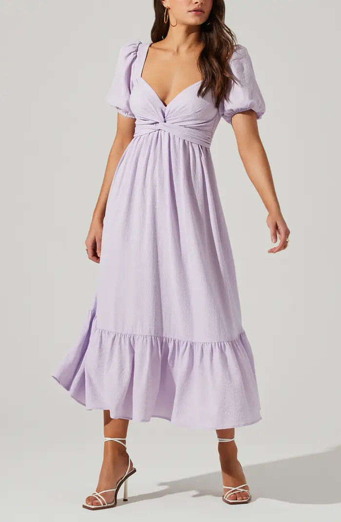 ASTR the Label Tie Back Puff Sleeve Midi Dress | Nordstrom | Nordstrom