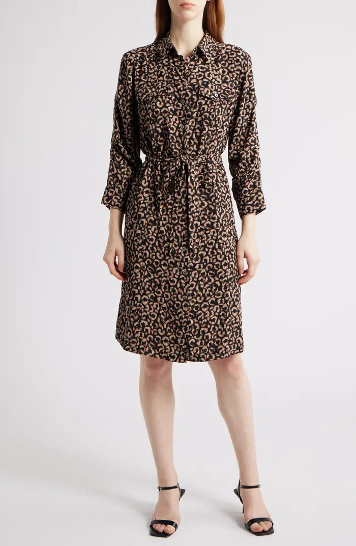 NIC+ZOE Abstract Animal Print Ruched Sleeve Trench Shirtdress | Nordstrom | Nordstrom
