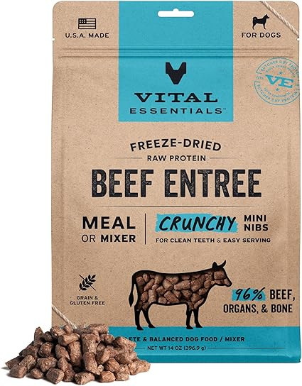 Vital Essentials Freeze Dried Dog Food, Raw Beef Crunchy Mini Nibs | Complete Meal or Topper | 96... | Amazon (US)