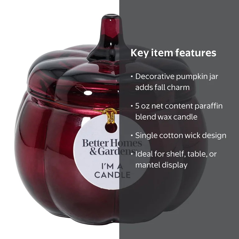 Better Homes & Gardens 5 oz Black Crimson Glass Pumpkin Jar Candle, Farm Apple Pumpkin | Walmart (US)