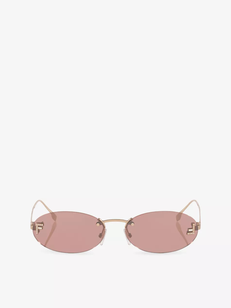 FE4075US Fendi First Crystal Oval-Frame Metal Sunglasses | Selfridges