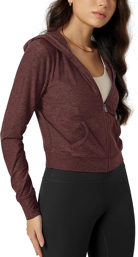 ODODOS Women's Full-Zip Cropped Hoodie - odSTRATUM Tech Ultra Soft UPF 50+ Hooded Jacket with Poc... | Amazon (US)