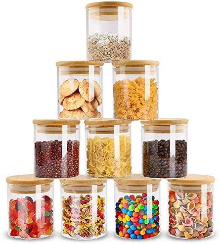 ZPGXLRZ 10 Piece Glass Storage Jars Set with Airtight Bamboo Lids, 6oz Glass Spice Jars-Mini Food... | Amazon (US)