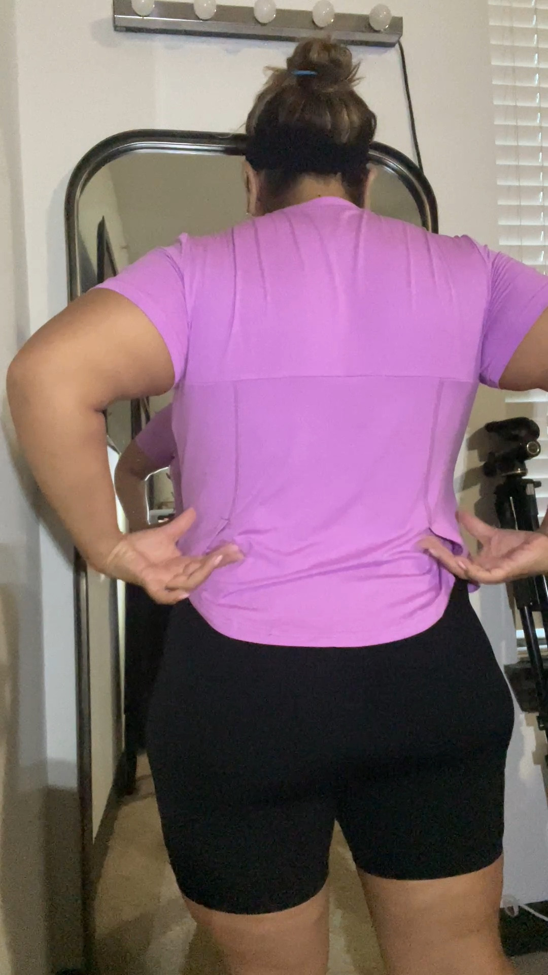 Short Sleeve Side Slit Athletic Shirts 

Short Sleeve: Classic crew neck with short sleeve design allows this women's short sleeve t-shirt to provide greater coverage while ensuring optimal airflow
Side Split: Side split hem t shirts for women offers a elegant and stylish option that provides ample room for your body to move freely; TIPS: T-shirt length is waist length, please check the size chart carefully before purchase
High-Low Hem: Crafted with a high-low hem, this atletic shirts visually enhances your waistline, elongates your legs, and emphasizes the body's natural curves; Increase the driftiness and cover the hips appropriately at the same time

Backless Scrunch Butt Workout Romper

【Scrunch Butt Jumpsuit】:The workout romper pleats the hips to create a hip lift and give your hips a fuller, more natural look
【Backless romper】:The open back design of the athletic romper shows your attractive back curve
【 Built in Bra Romper 】:One piece workout bodysuit combined with built-in detachable bra pads provides ample support

Headband is part of a pack with various colors.

#LTKMidsize #LTKActive #LTKFitness