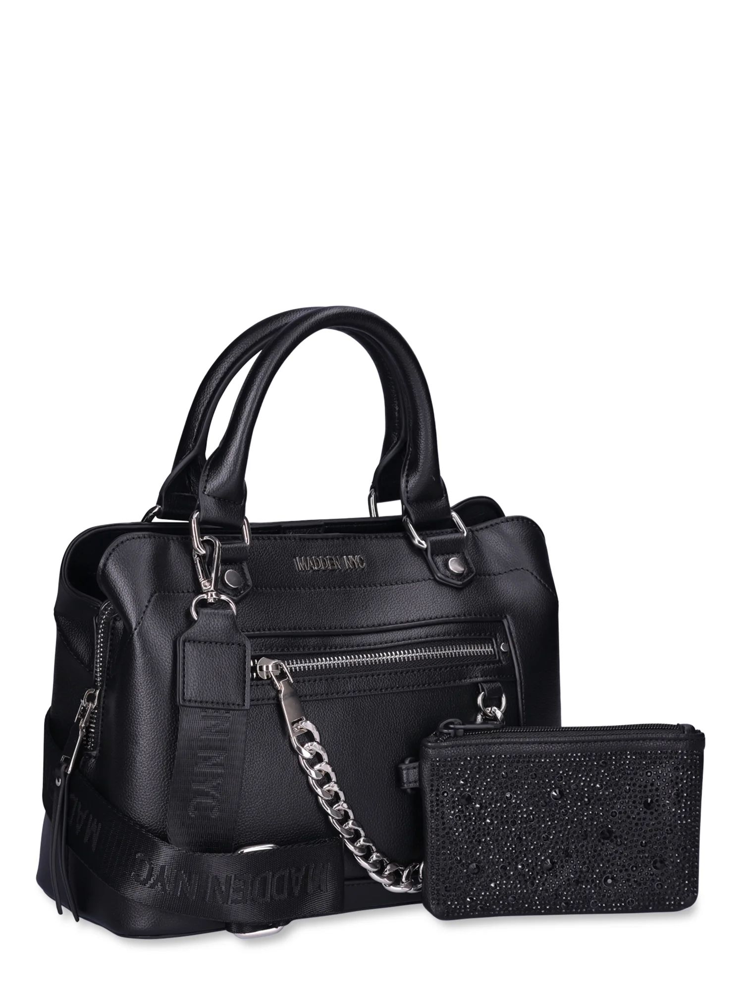 Madden NYC Women's Chain Tote Bag with Embellished Pouch, Black - Walmart.com | Walmart (US)