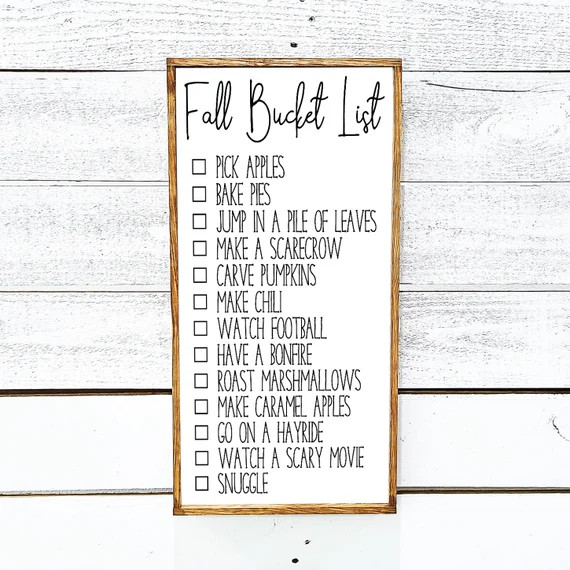 Fall Bucket List Sign | 12x24 Wood Framed Sign | Fall Sign | Farmhouse Decor | Fall Decor | Etsy (US)