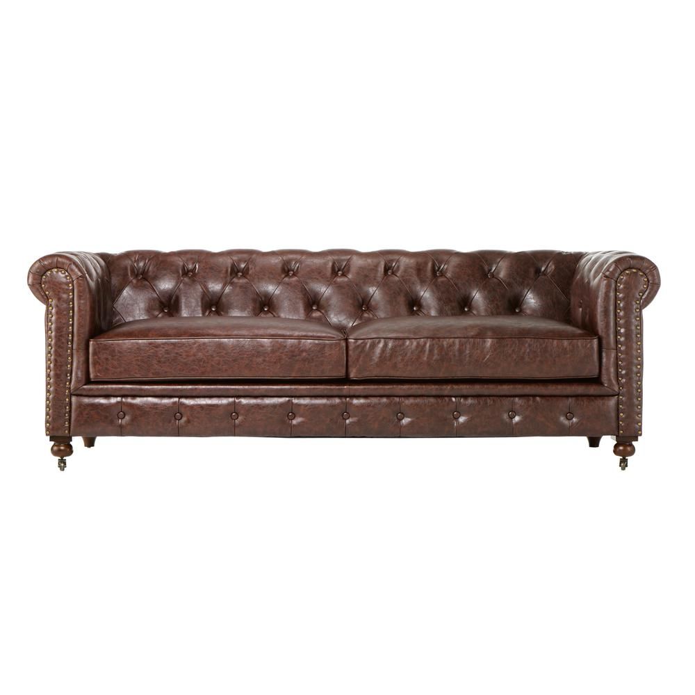 Home Decorators Collection Gordon Brown Leather Sofa 0849400760 - The Home Depot | The Home Depot