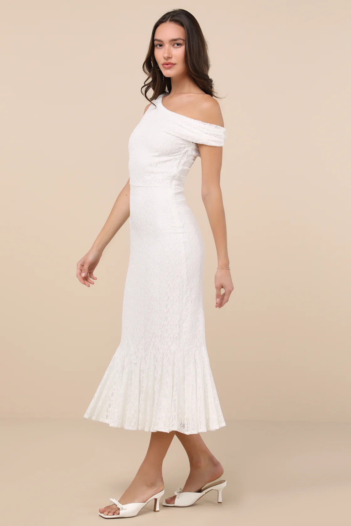 Nadie White Lace Asymmetrical Midi Dress | Lulus