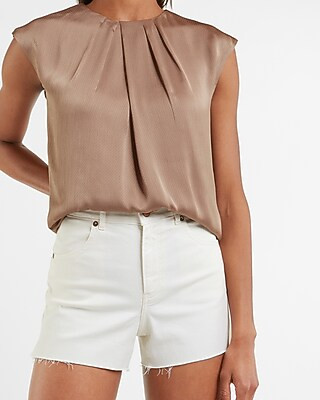 Textured Satin Gathered Neck Top | Express