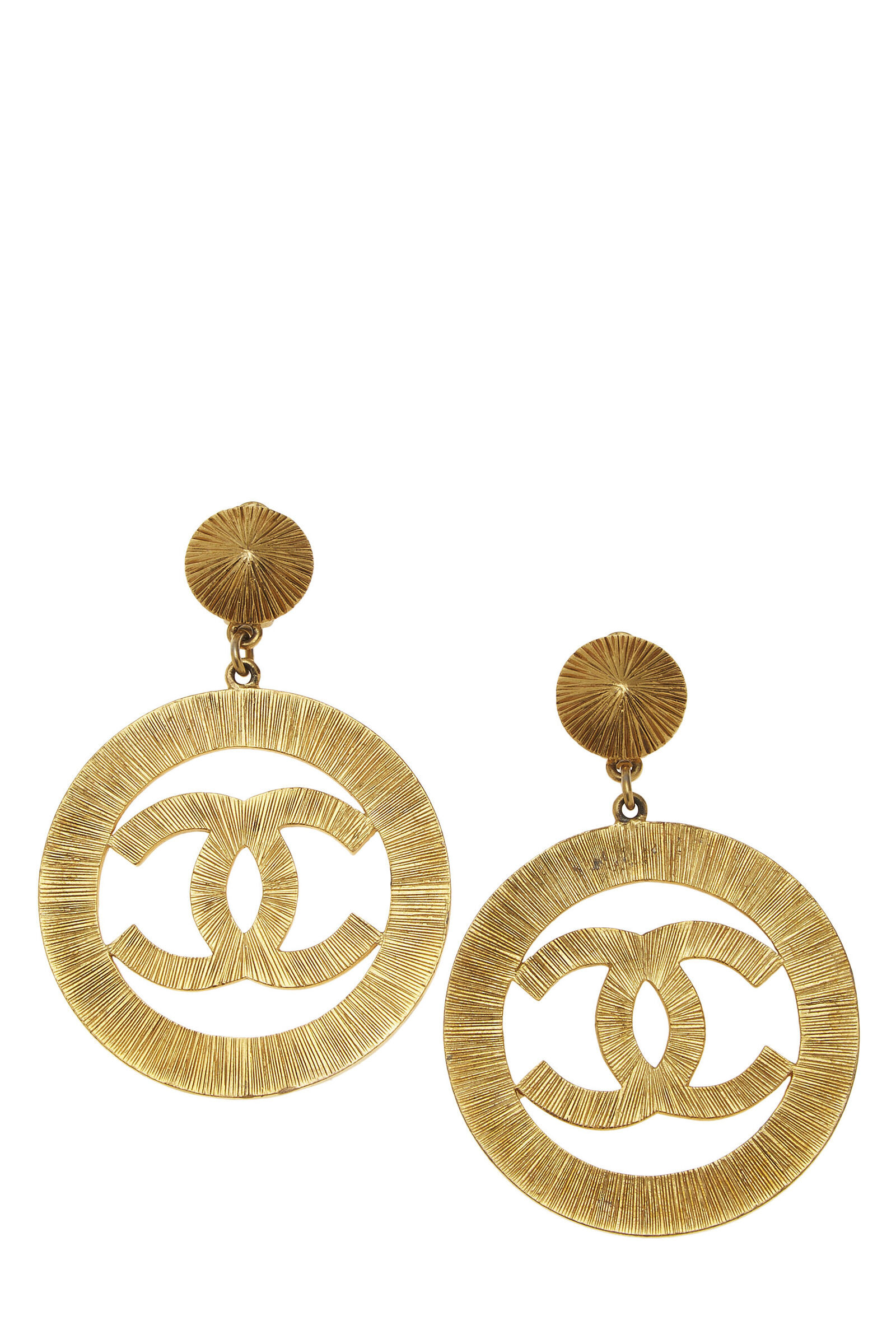 Chanel Gold 'CC' Dangling Sunburst Earrings Large Q6J0FN17D5005 | WGACA | What Goes Around Comes Around