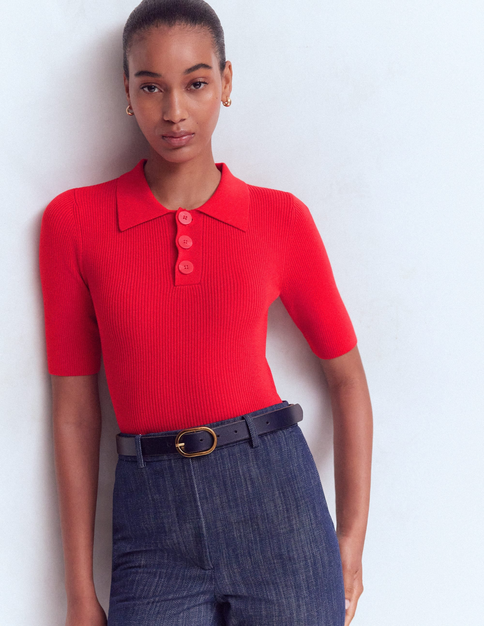Rhianne Cotton Rib Jumper-Poppy Red | Boden (US)