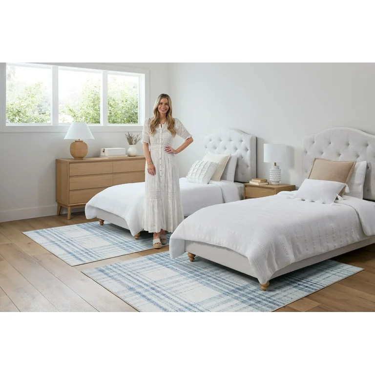 My Texas House Sutton Blue Plaid Indoor Washable 5' x 8' Area Rug - Walmart.com | Walmart (US)