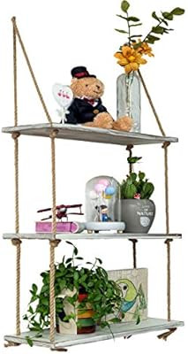 Rustic Floating Corner Shelves Wall Mounted, 3 Tier Wood Storage Shelf Handmade (Rustic White) | Amazon (US)