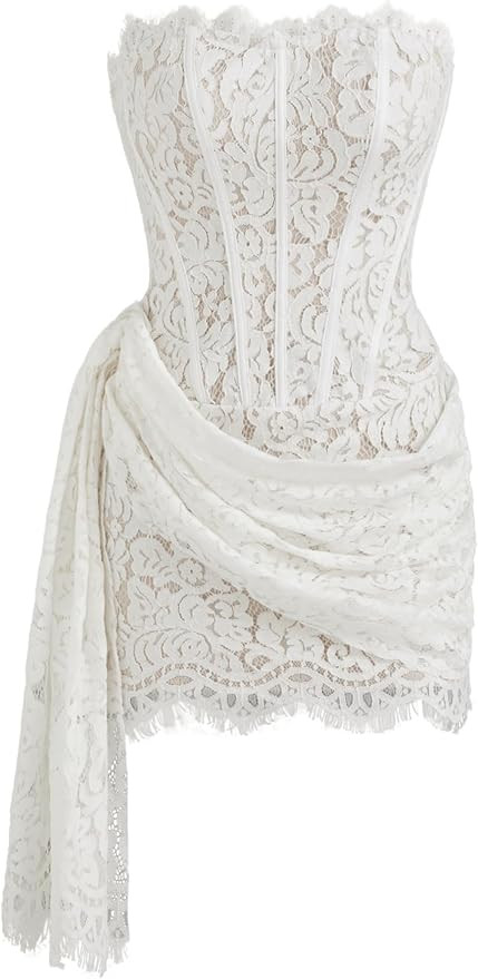 CIDER Lace Corset Dress Strapless Tie Back Mini Bodycon Cocktail Party Dress | Amazon (US)