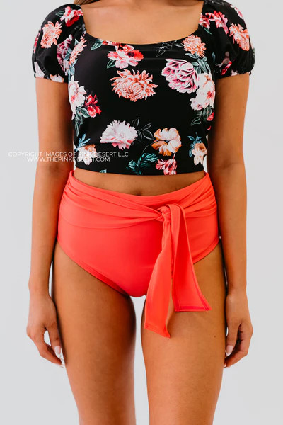 HIGH WAIST TIE FRONT SWIM BOTTOMS IN BISOU RASPBERRY BY PINK DESERT | Pink Desert