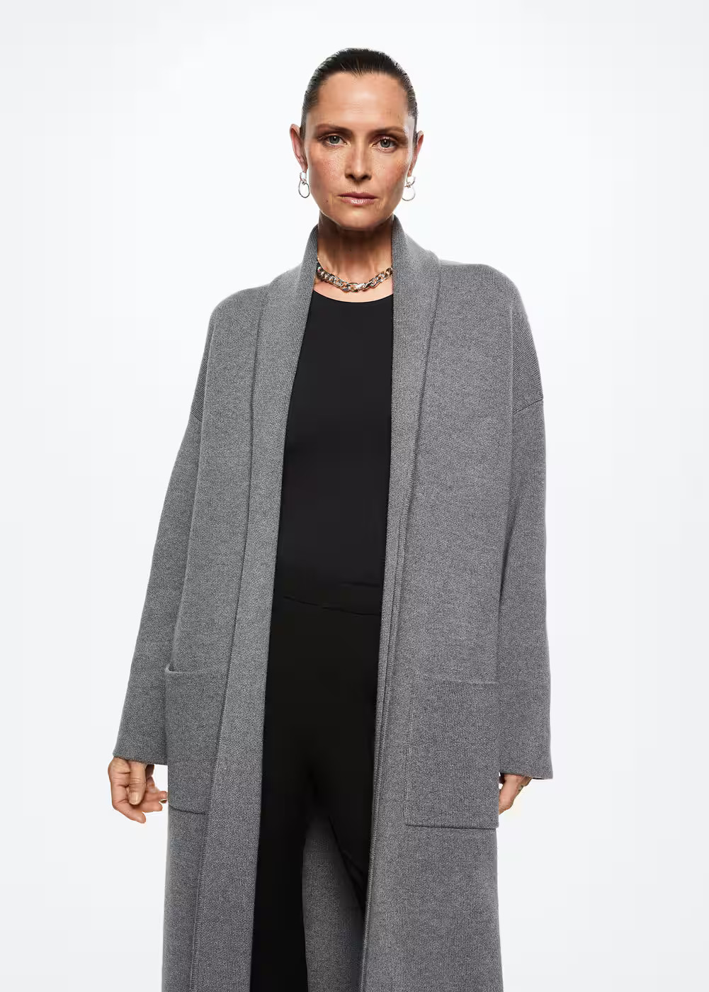 Oversized knitted coat with pockets | MANGO (US)