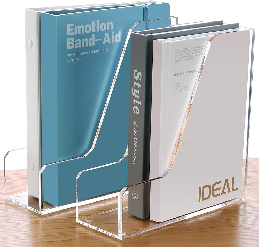 SANRUI 2 Pack Acrylic Magazine File Holder, Vertical File Sorter Holders Desk Organizer, Clear Fo... | Amazon (US)