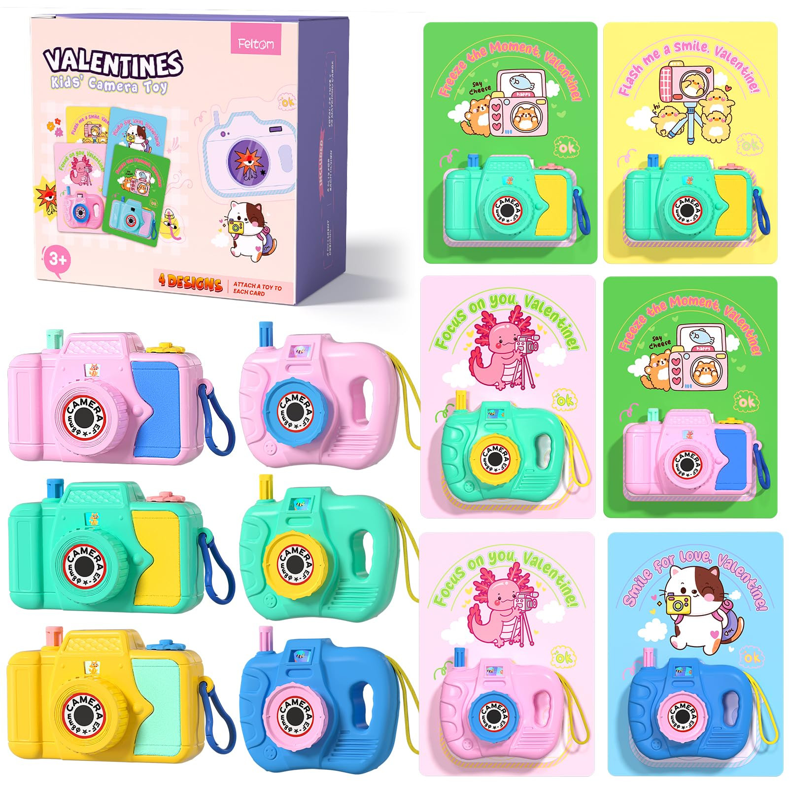 Feltom 24 Pack Valentines Day Gifts for Kids – Mini Toy Camera Set with Valentine’s Greeting ... | Amazon (US)