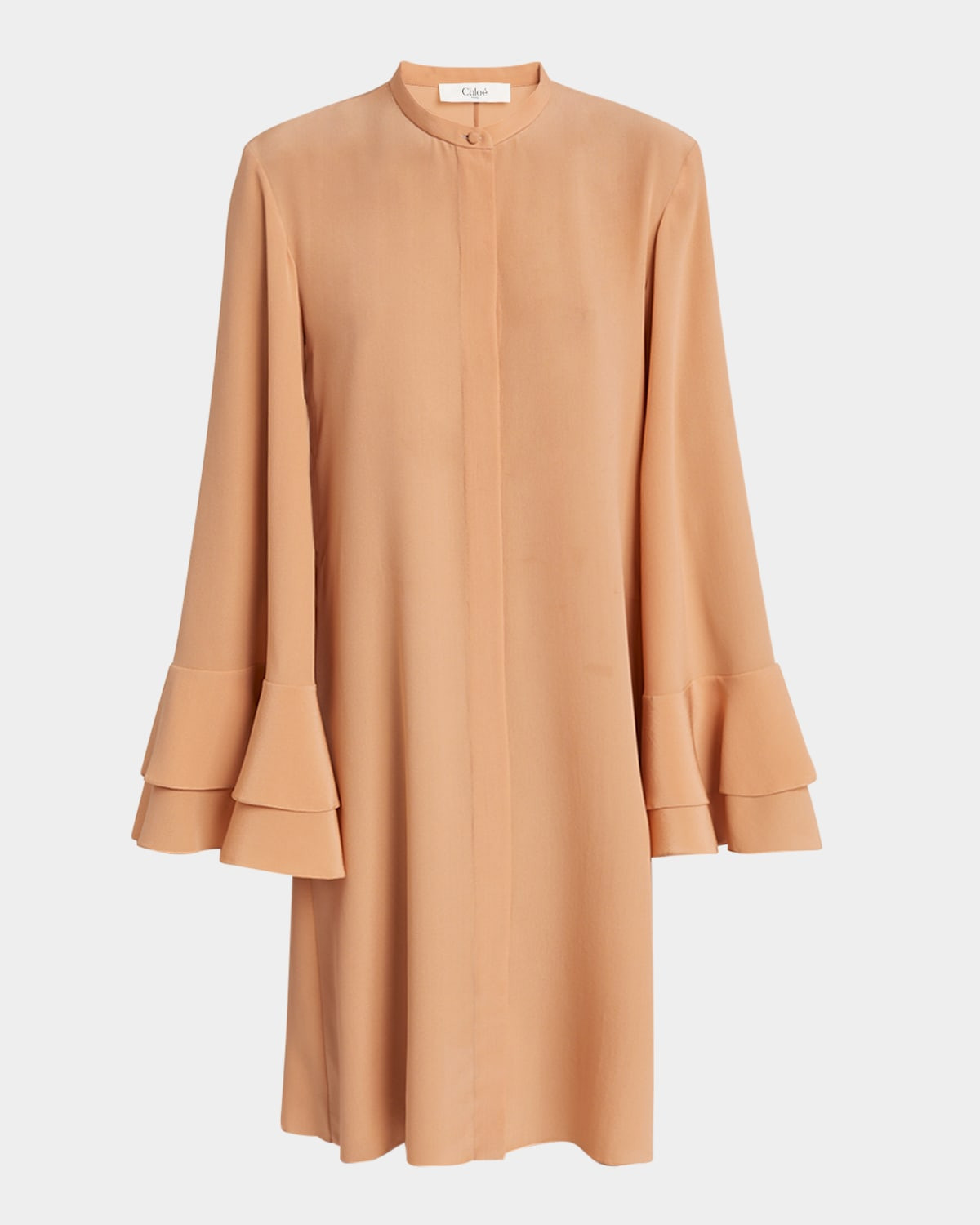 Tiered Ruffle Long-Sleeve Silk Shirtdress | Neiman Marcus