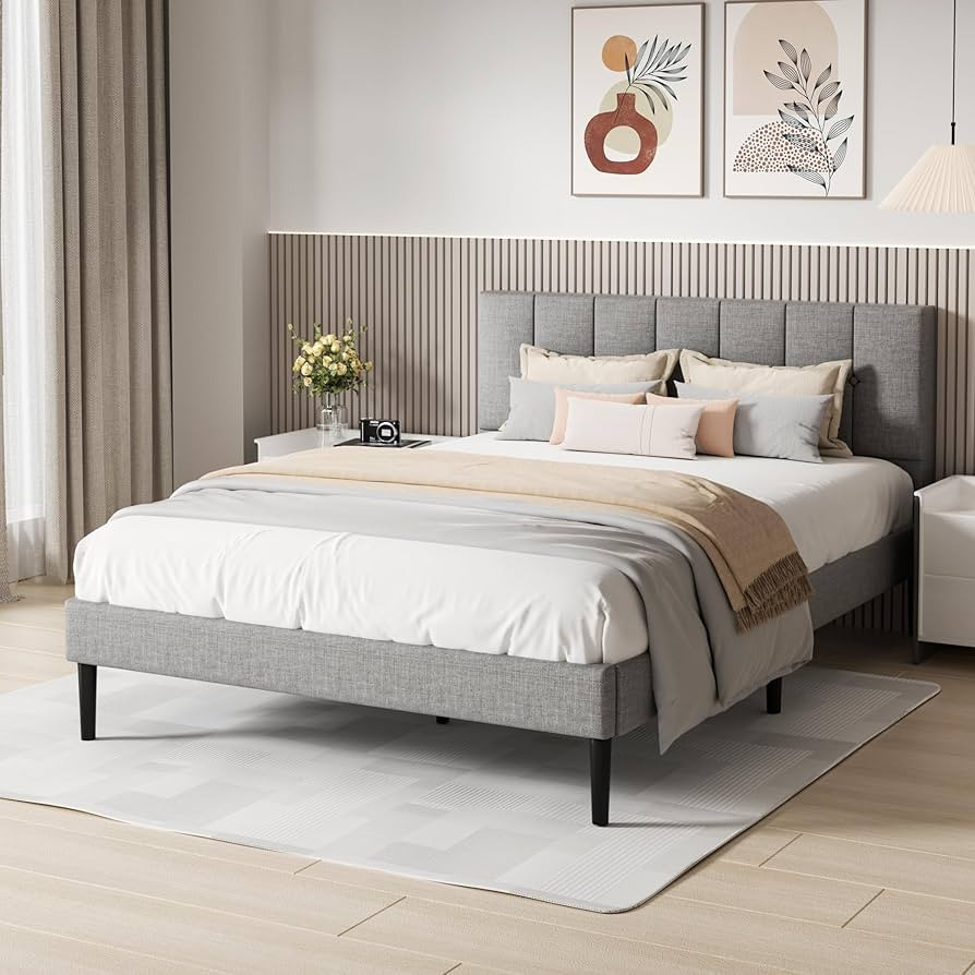 UNIZONE Queen Bed Frame with Button Tufted Headboard, Fabric Upholstered Platform Bed Frame, Matt... | Amazon (US)