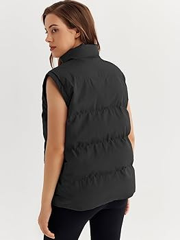 AUTOMET Puffer Vest Women Sleeveless Winter Zip Up Outerwear Warm Puffer Lightweight Stand-up Col... | Amazon (US)
