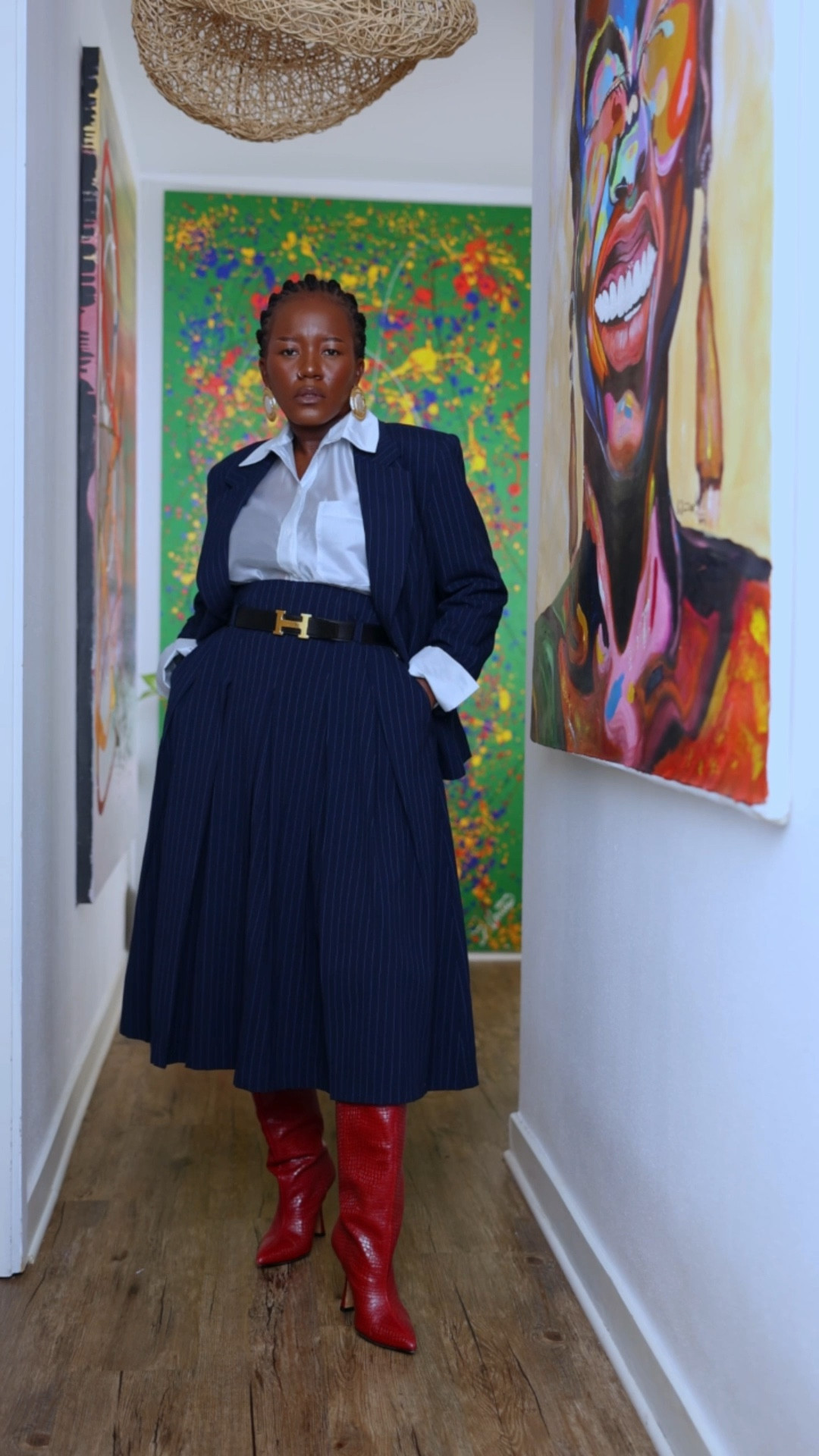 Corporate chic on a budget. I styled this Single Breasted Pinstripe Blazer + Belted Pleated Pinstripe Midi Skirt from Walmart (both under $70!) with pieces from my wardrobe to elevate it into a luxury-inspired look. Perfect for my corporate girls and an elegant fall fashion vibe.

Would you rock this look for the office?