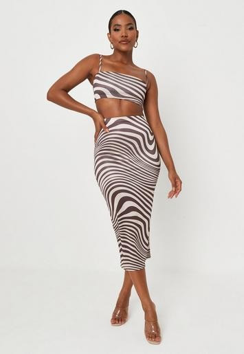 Missguided - Carli Bybel x Missguided Brown Swirl Print Slinky Midi Skirt | Missguided (UK & IE)