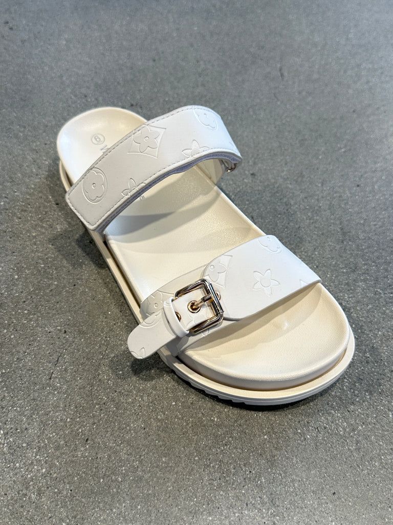 NEW!! The Roma Embossed Sandal in Ivory | Glitzy Bella