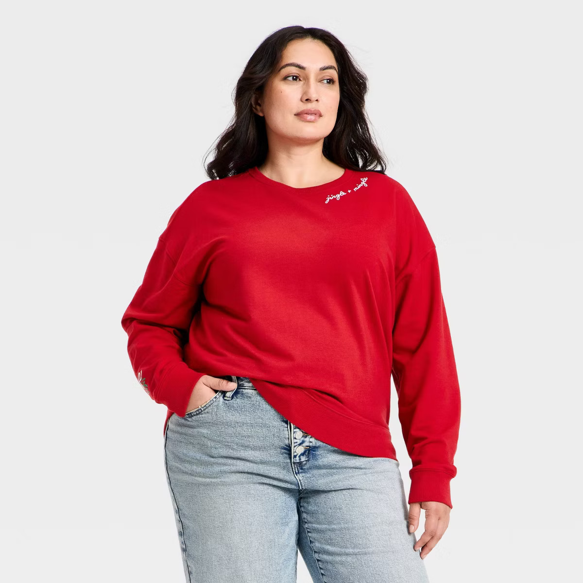 Women's Holiday French Terry Rib-Knit Sweatshirt - Ava & Viv™ | Target