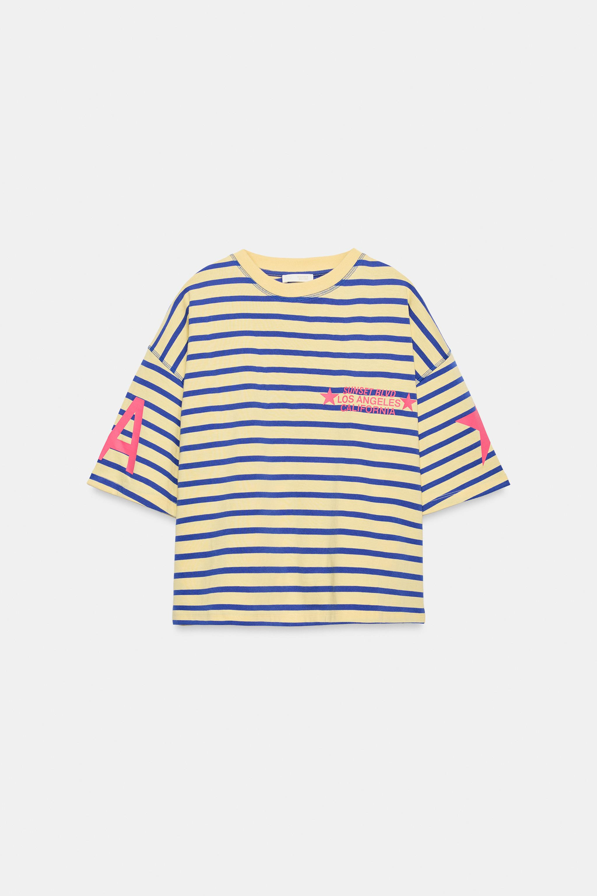 OVERSIZE-T-SHIRT MIT STREIFEN UND SCHRIFTZUG | Zara US