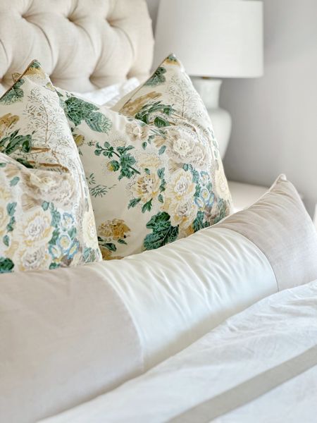 Bedroom pillows, throw pillows, Lee Jofa Althea, Etsy, handmade, lumbar pillow, velvet pillow, living room, grand millennial, floral chintz, Greek key, Ballard, tufted bed, #competition 

#LTKhome #LTKFind