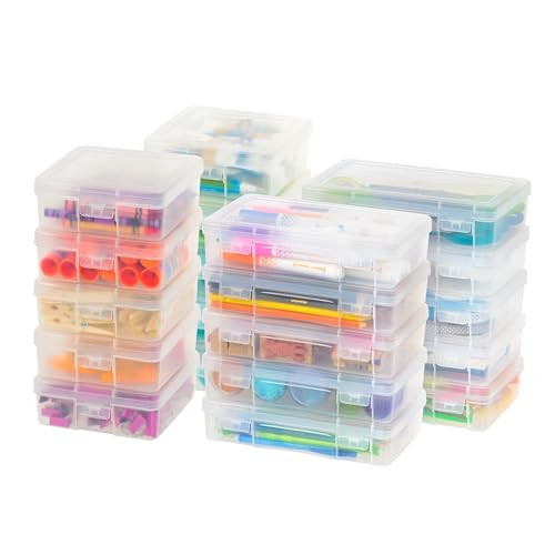 Bundle of IRIS USA 10-Pack Medium Craft Storage Containers + 10-Pack Small Craft Storage Containers, Plastic Hobby Art Supply Organizer with Latching Lid, for Pencil, Crayon, Ribbons, Stickers, Clear | Amazon (US)