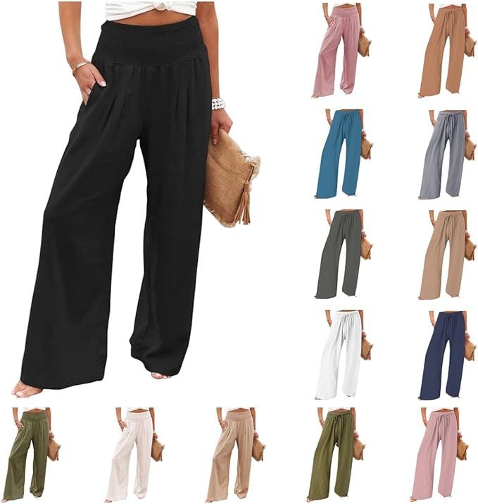 TYTO Linen Pants for Women High Waisted Wide Leg Pants Summer Casual Plain Baggy Cargo Pant Loung... | Amazon (US)