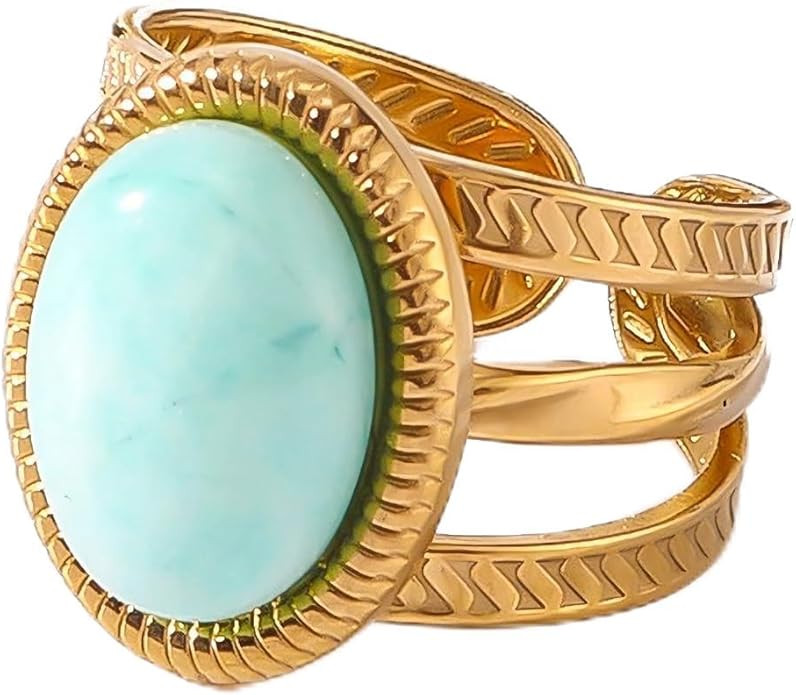 Boho Western Turquoise Ring, Oval Turquoise Gemstone December Birthstone Open Adjustable Statemen... | Amazon (US)
