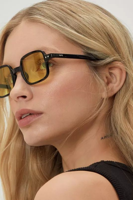 Yellow Lense Square Slim Frame Sunglasses | Nasty Gal (US)