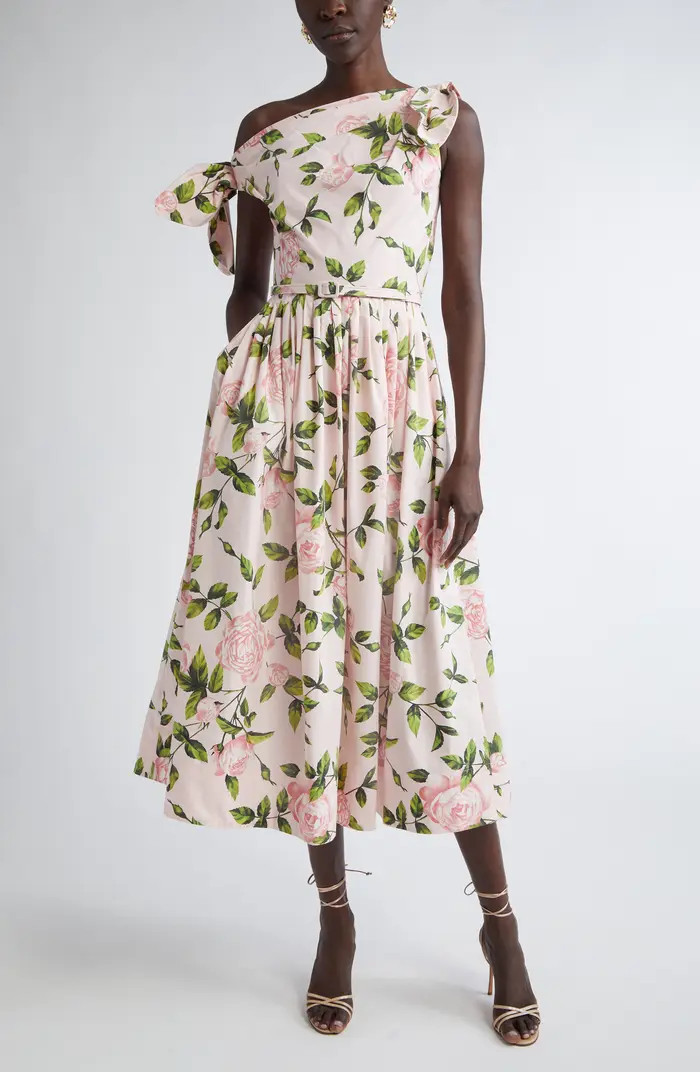 English Rose Print One-Shoulder Belted Dress | Nordstrom