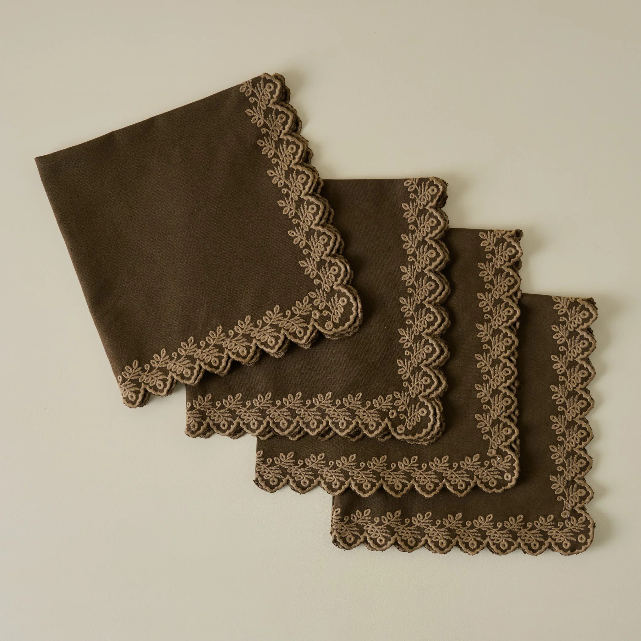 Cocoa Embroidered Scalloped Edge Napkin set of Four | Magnolia