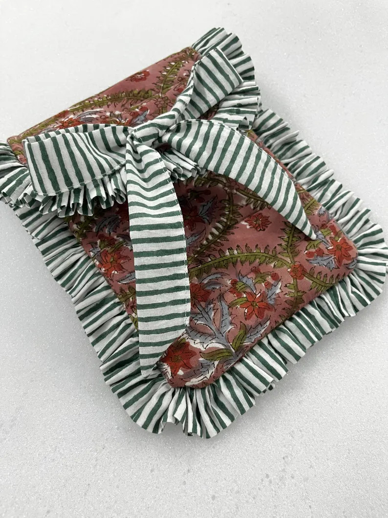 Handmade Quilted Kindle Sleeve: Brown Floral Block Print, Eco-Friendly | Etsy (Global)