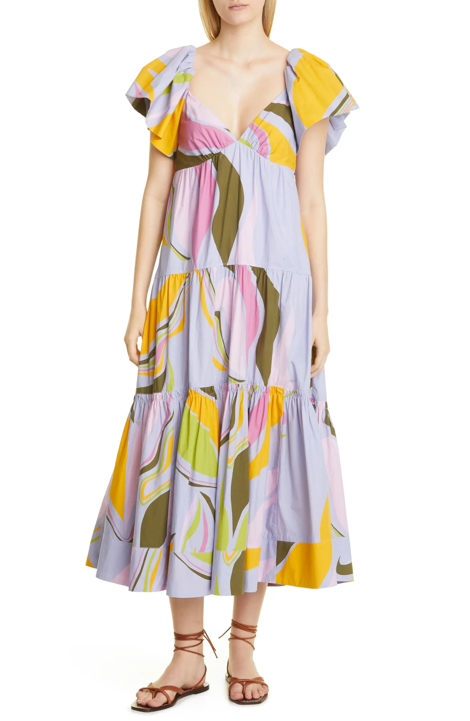 La Ligne Tiered Ruffle Cotton Midi Dress | Nordstrom | Nordstrom