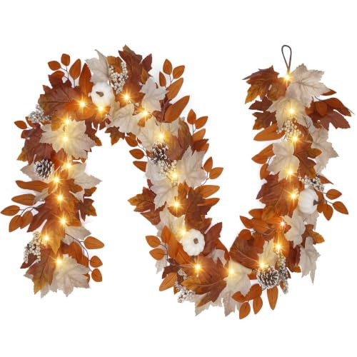 6 Ft Fall Garland with Lights & Timer, Thanksgiving Fireplace Mantel Decor | Amazon (US)