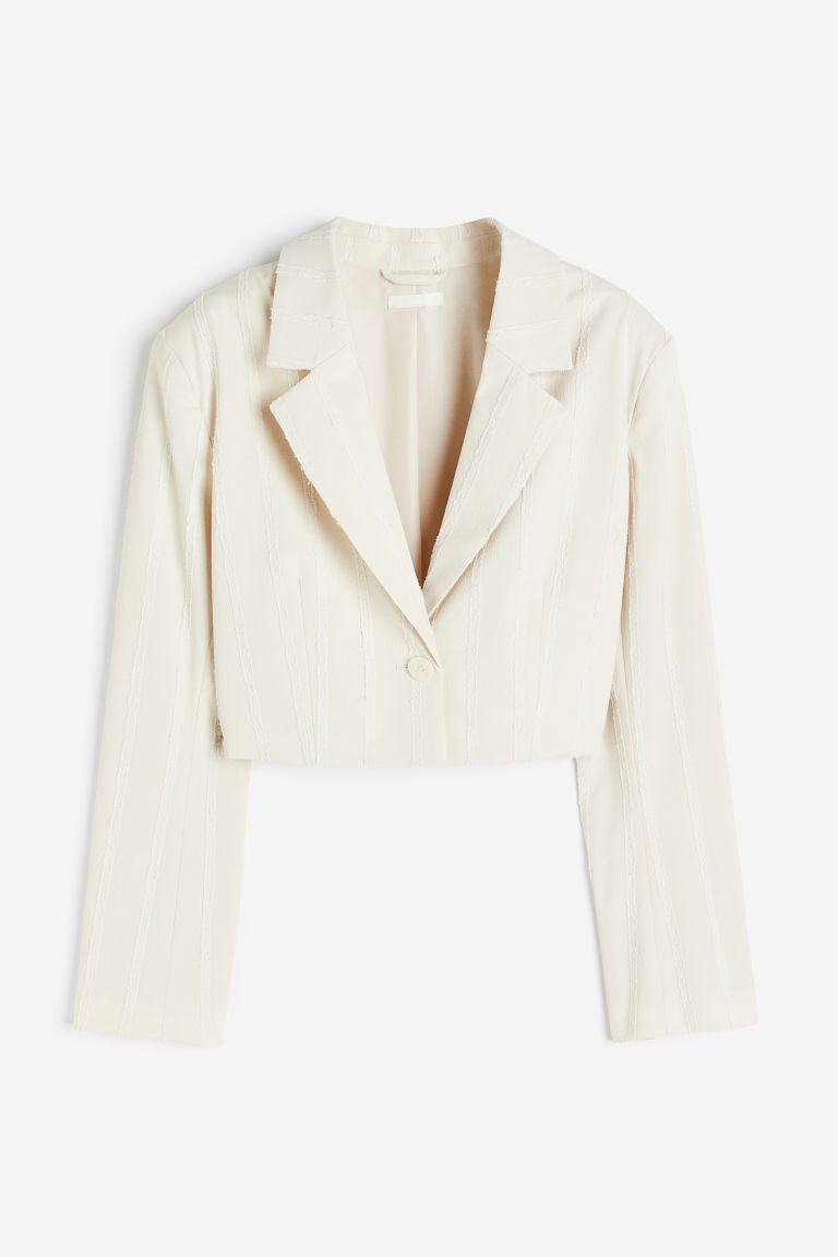 H & M - Cropped textured-weave blazer - White | H&M (UK, MY, IN, SG, PH, TW, HK)