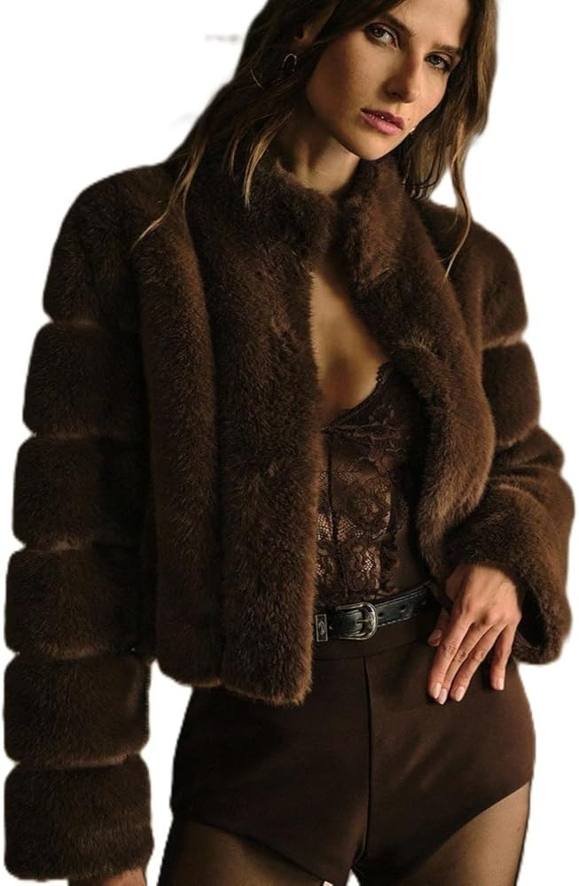 Vintage High-End Brown Stand-Collar Short Faux Mink Fur Coat, Old Money Style Luxury Autumn & Win... | Amazon (US)
