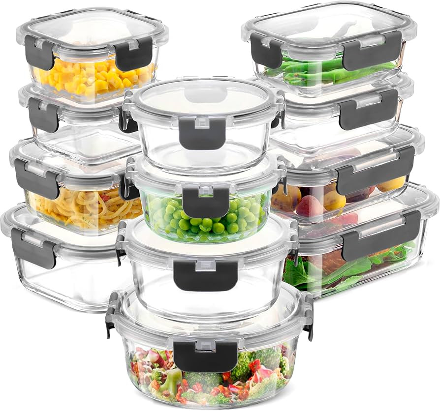FineDine 24 Piece Glass Storage Containers with Lids - Leak Proof, Dishwasher Safe Glass Food Sto... | Amazon (US)