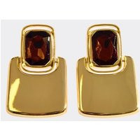 Oversized Gem Detail Square Drop Earrings In Brown And Gold, Women's Size UK One Size | EGO (UK)