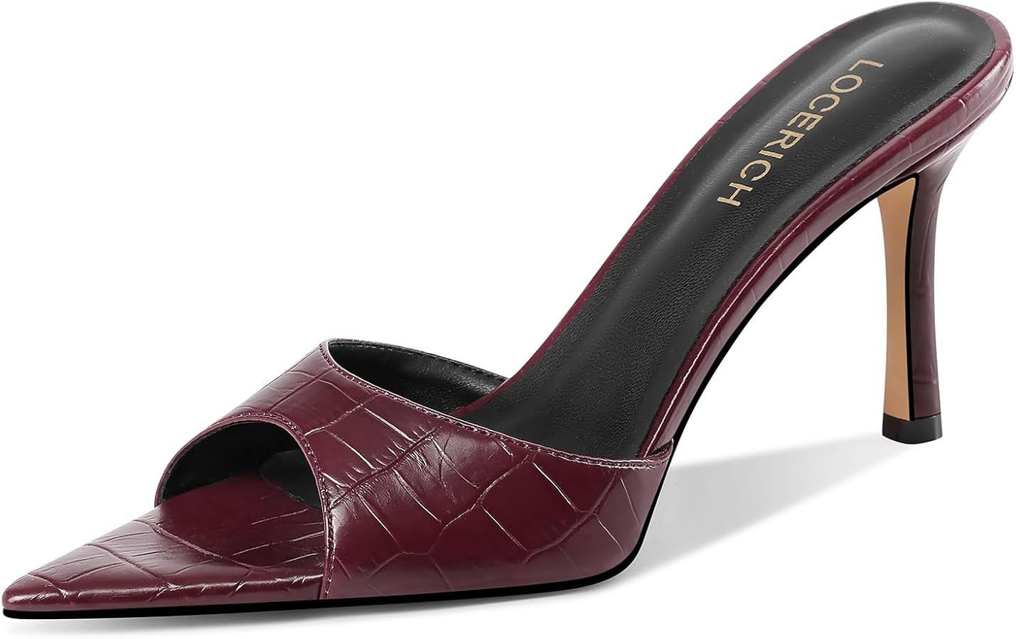 LOCERICH High Heel Mules Sandals for Women Slip On Open Pointed Toe Patent Leather Women Pumps Dr... | Amazon (US)