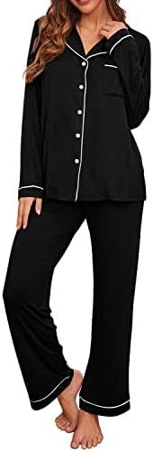 PrinStory Women's Pajamas Set Long Sleeve Sleepwear Casual Loungewear Soft Button Down Pjs Set wi... | Amazon (US)